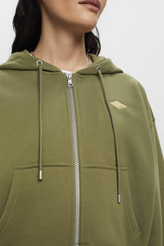 γυναίκες Esprit ελιά κομμένο φούτερ με φερμουάρ με τύπωμα λογότυπου στην πλάτη φούτερ & φούτερ 0J044P164