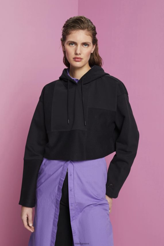γυναίκες Esprit μαύρος cropped patchwork hoodie φούτερ & φούτερ 0J044P288