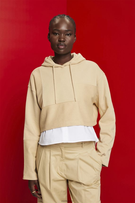 γυναίκες Esprit άμμος cropped patchwork hoodie φούτερ & φούτερ 0J044P289