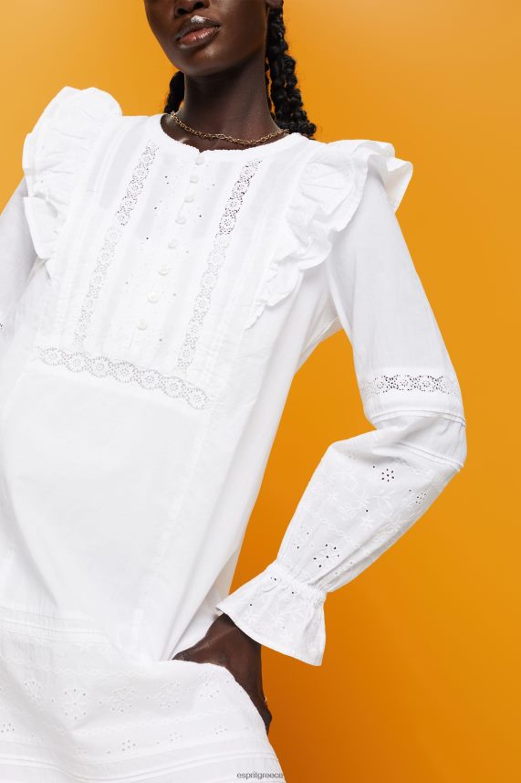 γυναίκες Esprit άσπρο Βαμβακερό φόρεμα με δαντέλα μέχρι το γόνατο φορέματα 0J044P111