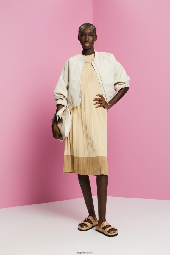 γυναίκες Esprit ανοιχτό μπεζ μάξι φόρεμα πλισέ και αμάνικο με λαιμόκοψη φορέματα 0J044P125