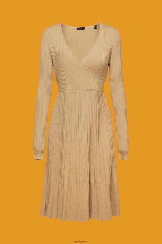 γυναίκες Esprit χακί μπεζ φόρεμα με πλισέ με μακρυμάνικο φορέματα 0J044P126
