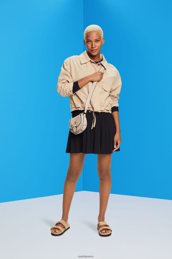 γυναίκες Esprit μαύρος Μίνι πλισέ φόρεμα με μακρυμάνικο & λαιμόκοψη φορέματα 0J044P127