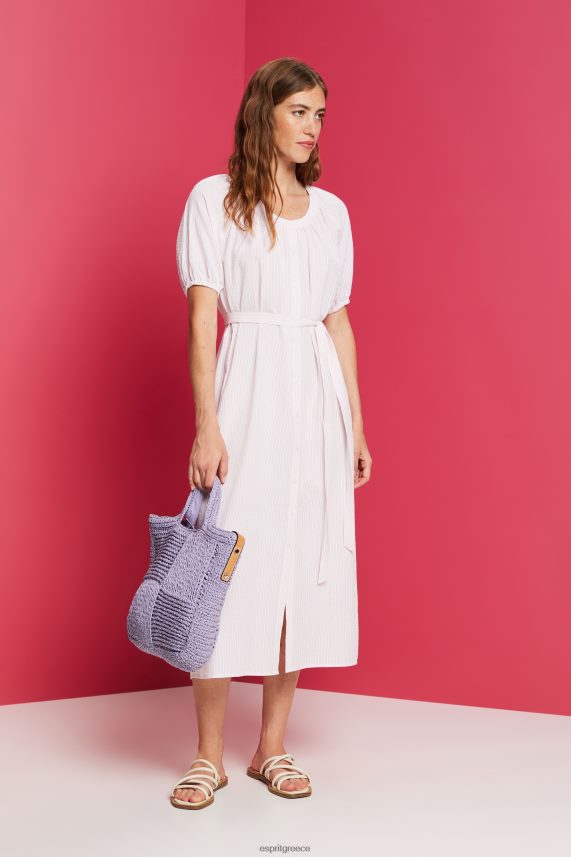 γυναίκες Esprit ανοιχτό ροζ μίντι πουκάμισο φόρεμα με ζώνη γραβάτα, βαμβακερό μείγμα φορέματα 0J044P129