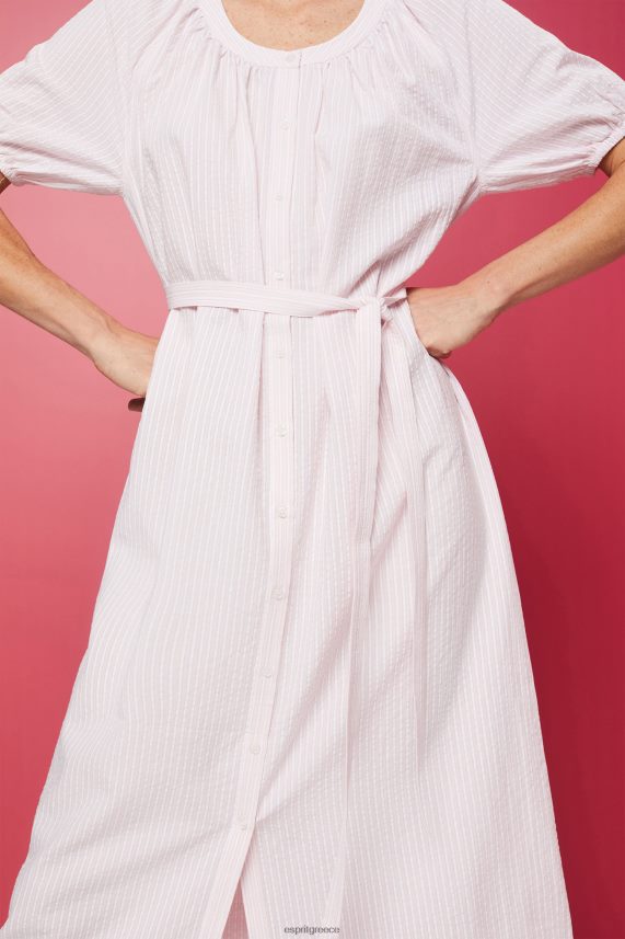 γυναίκες Esprit ανοιχτό ροζ μίντι πουκάμισο φόρεμα με ζώνη γραβάτα, βαμβακερό μείγμα φορέματα 0J044P129