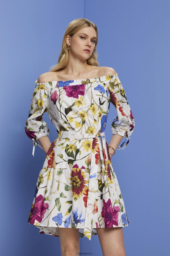 γυναίκες Esprit άσπρο Μίνι φόρεμα ποπλίνα με μοτίβο εκτός ώμου φορέματα 0J044P178