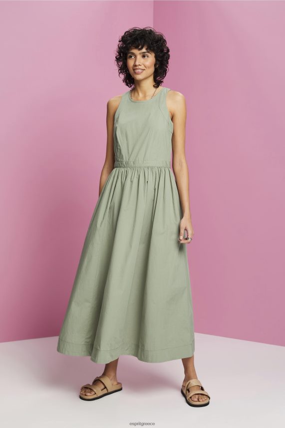 γυναίκες Esprit ωχρό χακί βαμβακερό μίντι φόρεμα φορέματα 0J044P184