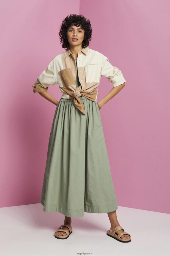 γυναίκες Esprit ωχρό χακί βαμβακερό μίντι φόρεμα φορέματα 0J044P184