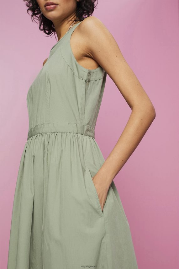 γυναίκες Esprit ωχρό χακί βαμβακερό μίντι φόρεμα φορέματα 0J044P184