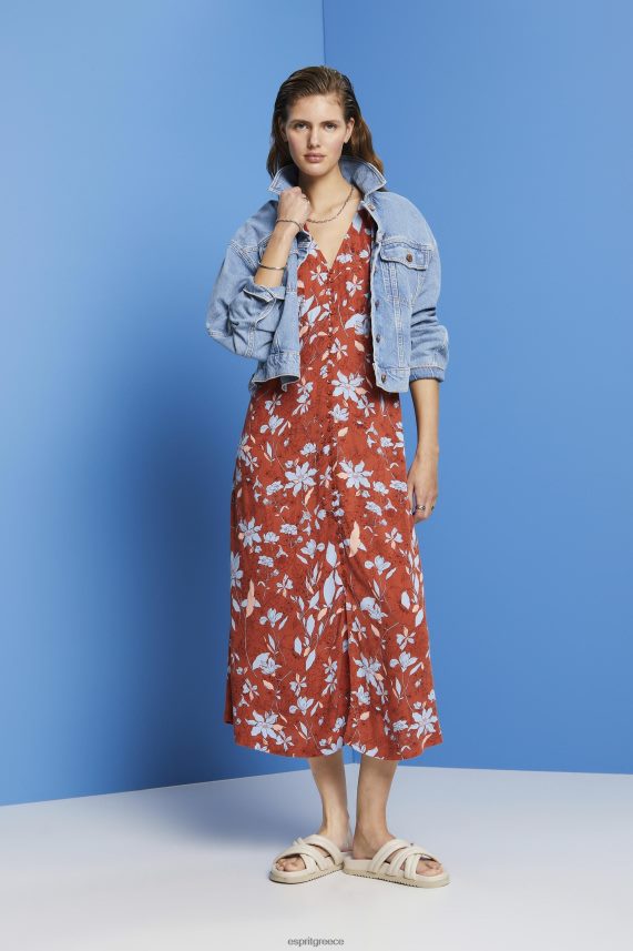 γυναίκες Esprit κοραλλί πορτοκάλι μίντι φόρεμα με μοτίβο παντού φορέματα 0J044P188