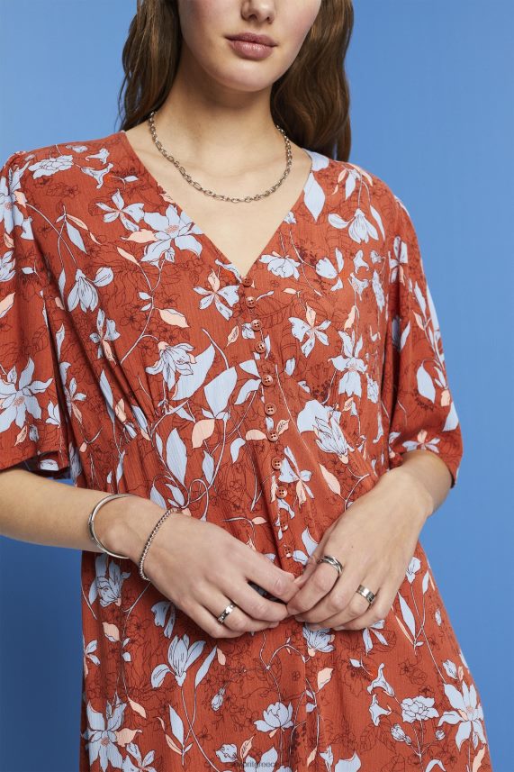 γυναίκες Esprit κοραλλί πορτοκάλι μίντι φόρεμα με μοτίβο παντού φορέματα 0J044P188