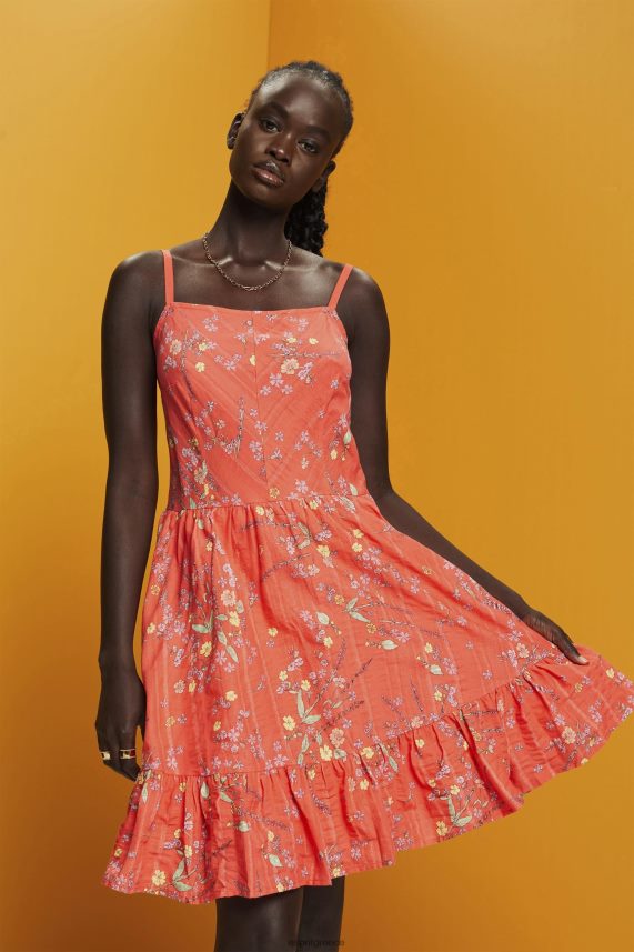 γυναίκες Esprit κοραλλί πορτοκάλι φλοράλ στάμπα βαμβακερό φόρεμα μέχρι το γόνατο φορέματα 0J044P190