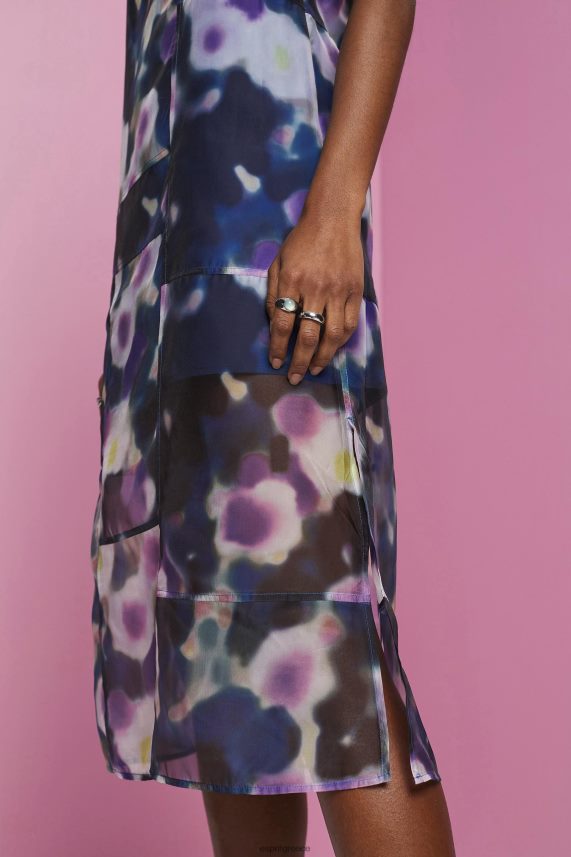 γυναίκες Esprit μπλε λεβάντα Μίντι φόρεμα από οργάντζα με σχέδια φορέματα 0J044P196