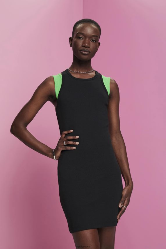 γυναίκες Esprit μαύρος φόρεμα ζέρσεϊ με ραβδώσεις φορέματα 0J044P285