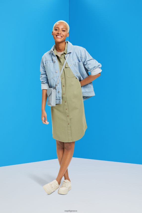 γυναίκες Esprit ελαφρύ χακί φόρεμα από βαμβακερό πουκάμισο φορέματα 0J044P45