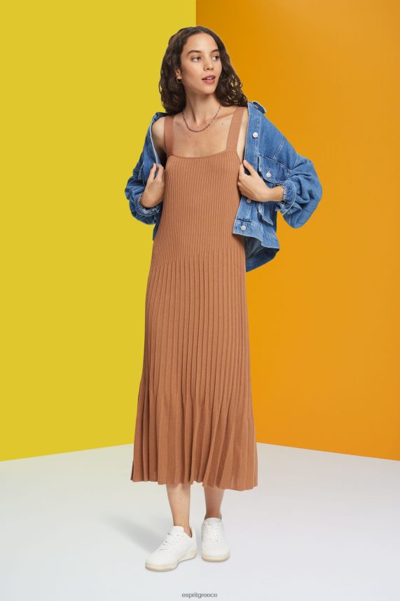 γυναίκες Esprit καφέ φόρεμα με λουράκι με πλισέ φορέματα 0J044P491