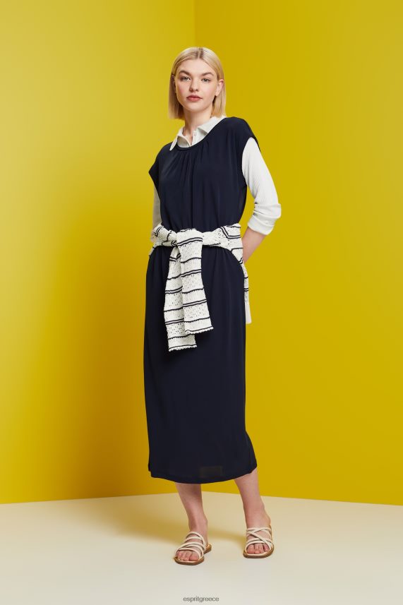 γυναίκες Esprit ΠΟΛΕΜΙΚΟ ΝΑΥΤΙΚΟ Μίντι κρεπ φόρεμα με κορδόνι φορέματα 0J044P51