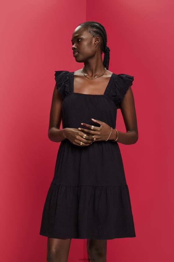 γυναίκες Esprit μαύρος φόρεμα ζέρσεϊ με κεντητά μανίκια από δαντέλα φορέματα 0J044P59