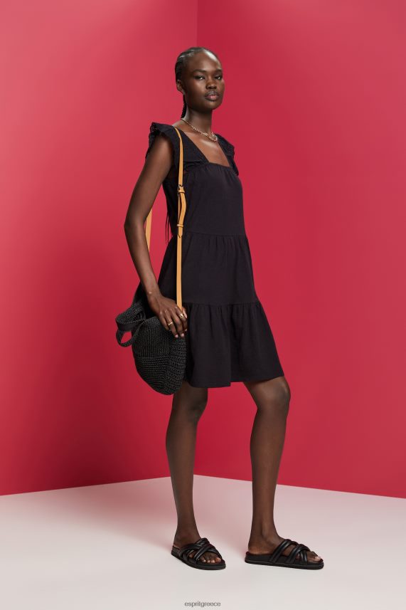 γυναίκες Esprit μαύρος φόρεμα ζέρσεϊ με κεντητά μανίκια από δαντέλα φορέματα 0J044P59