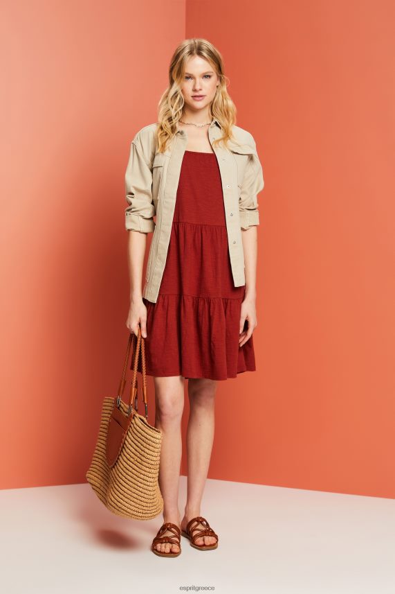 γυναίκες Esprit τερρακότα φόρεμα ζέρσεϊ με κεντητά μανίκια από δαντέλα φορέματα 0J044P60