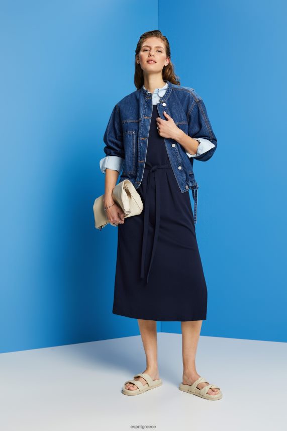 γυναίκες Esprit ΠΟΛΕΜΙΚΟ ΝΑΥΤΙΚΟ Μίντι φόρεμα ζέρσεϊ με ζώνη γραβάτα φορέματα 0J044P63