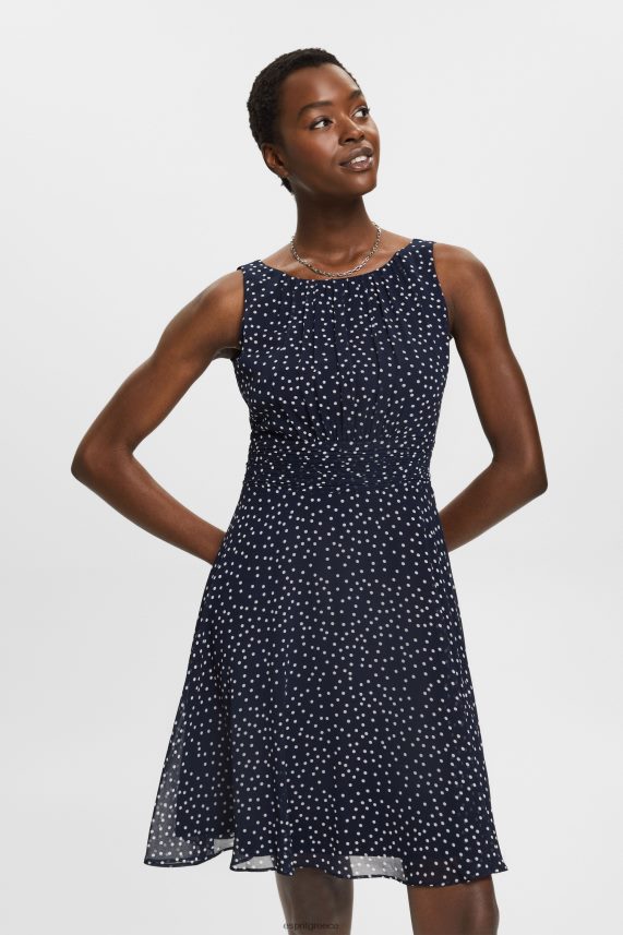 γυναίκες Esprit ΠΟΛΕΜΙΚΟ ΝΑΥΤΙΚΟ ανακυκλωμένο: φόρεμα σιφόν με μαζεμένη μέση φορέματα 0J044P67