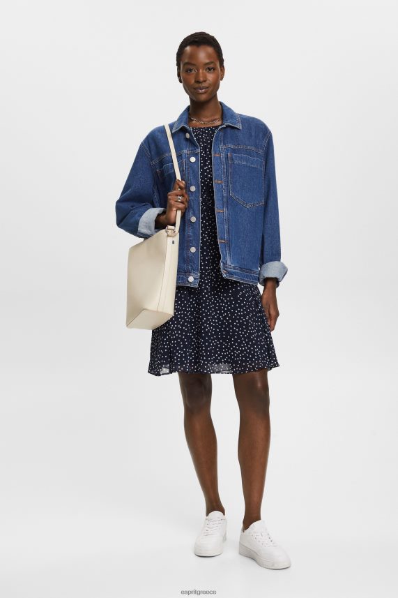 γυναίκες Esprit ΠΟΛΕΜΙΚΟ ΝΑΥΤΙΚΟ ανακυκλωμένο: φόρεμα σιφόν με μαζεμένη μέση φορέματα 0J044P67