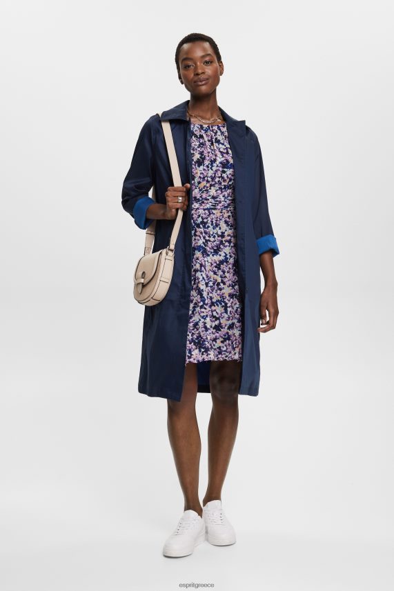 γυναίκες Esprit ναυτικό φλοράλ ανακυκλωμένο: φόρεμα σιφόν με μαζεμένη μέση φορέματα 0J044P68