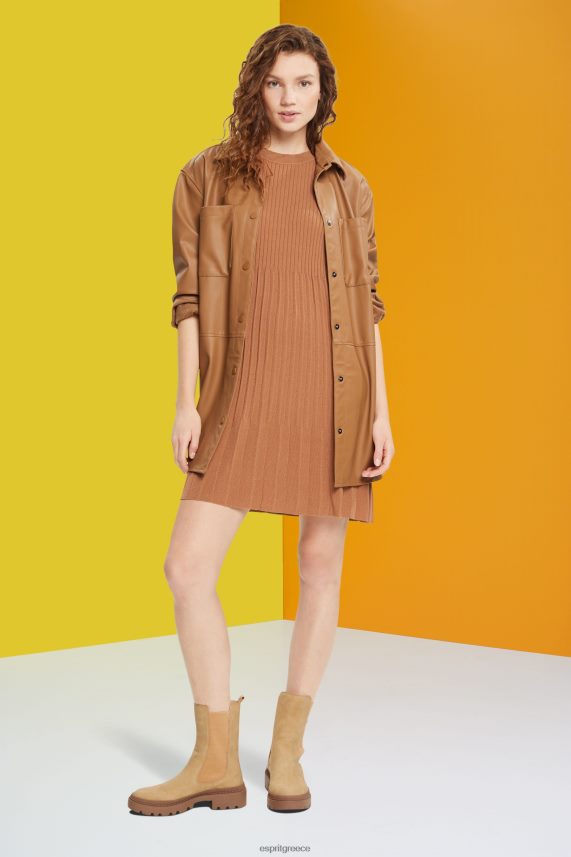 γυναίκες Esprit καφέ φόρεμα με πλισέ εφαρμογή και flare φορέματα 0J044P382