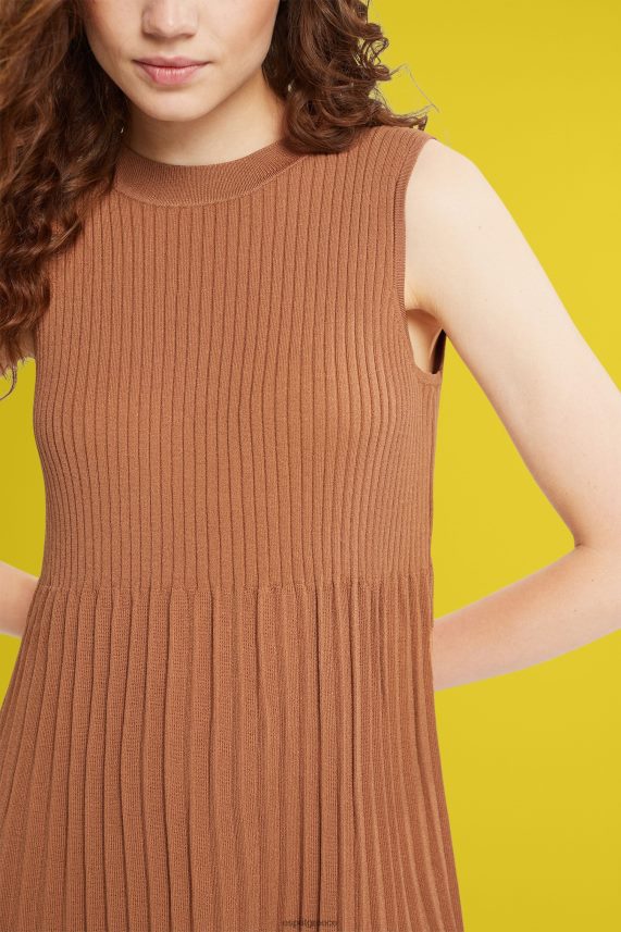 γυναίκες Esprit καφέ φόρεμα με πλισέ εφαρμογή και flare φορέματα 0J044P382