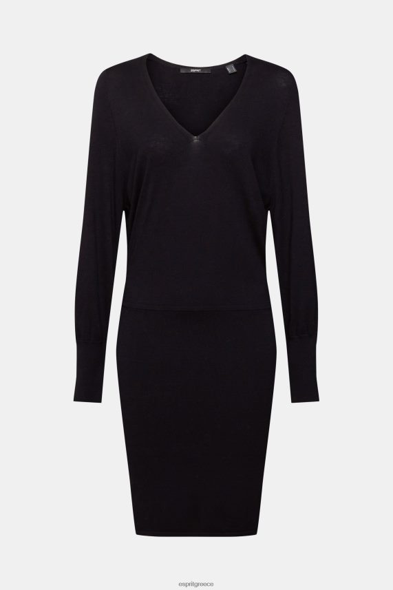 γυναίκες Esprit μαύρος πλεκτό φόρεμα με σκίσιμο μανίκι, lenzing ecovero φορέματα 0J044P442