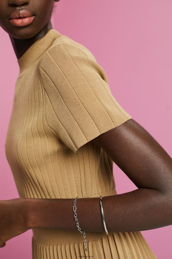 γυναίκες Esprit χακί μπεζ Μίντι φόρεμα με πλισέ mockneck με κοντό μανίκι φορέματα 0J044P119