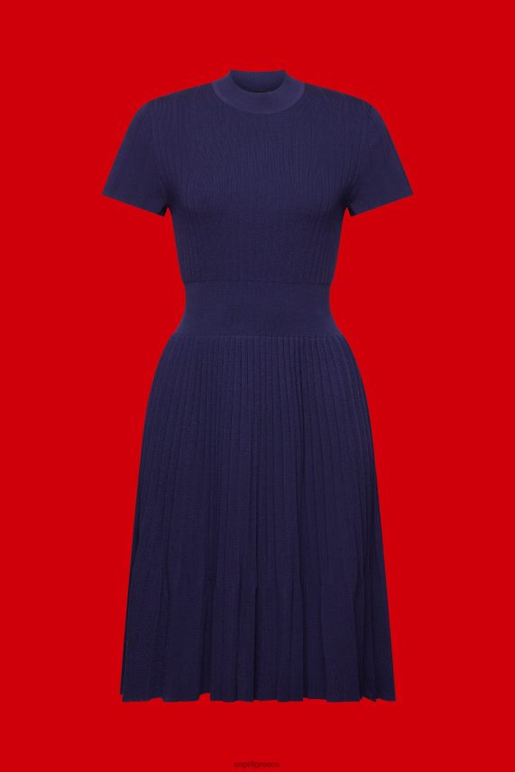γυναίκες Esprit σκούρο μπλε Μίντι φόρεμα με πλισέ mockneck με κοντό μανίκι φορέματα 0J044P122