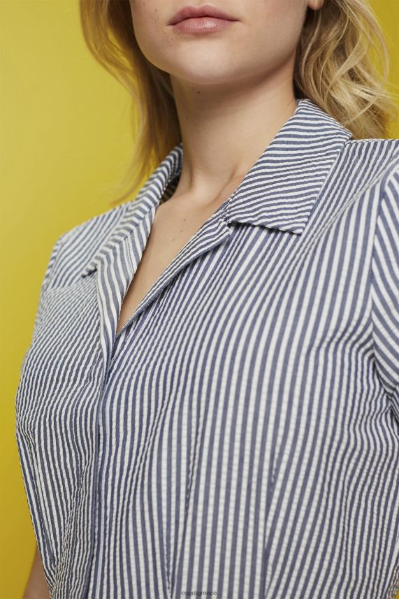 γυναίκες Esprit ΠΟΛΕΜΙΚΟ ΝΑΥΤΙΚΟ φόρεμα πουκάμισο seersucker, 100% βαμβάκι φορέματα 0J044P179