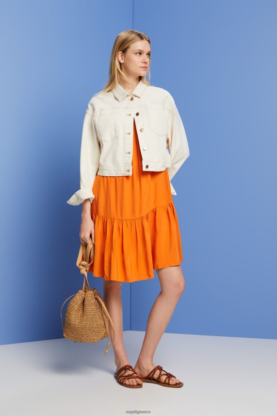 γυναίκες Esprit πορτοκάλι τιράντε φόρεμα με smock, tencel φορέματα 0J044P116