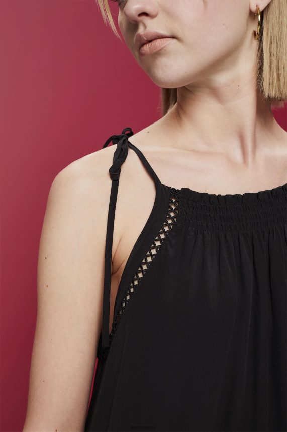 γυναίκες Esprit μαύρος τιράντε φόρεμα με smock, tencel φορέματα 0J044P202