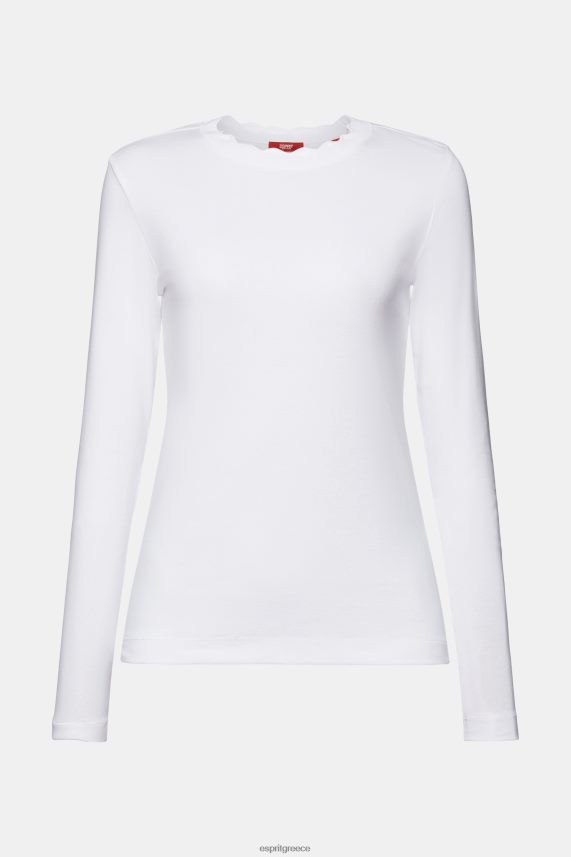 γυναίκες Esprit άσπρο μακρυμάνικο μπλουζάκι με χτενισμένο λαιμό μακρύ μανίκι 0J044P32
