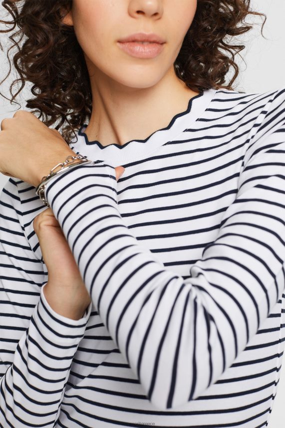 γυναίκες Esprit άσπρο μακρυμάνικο μπλουζάκι με χτενισμένο λαιμό μακρύ μανίκι 0J044P34