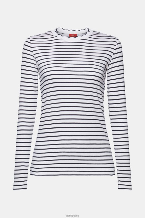 γυναίκες Esprit άσπρο μακρυμάνικο μπλουζάκι με χτενισμένο λαιμό μακρύ μανίκι 0J044P34