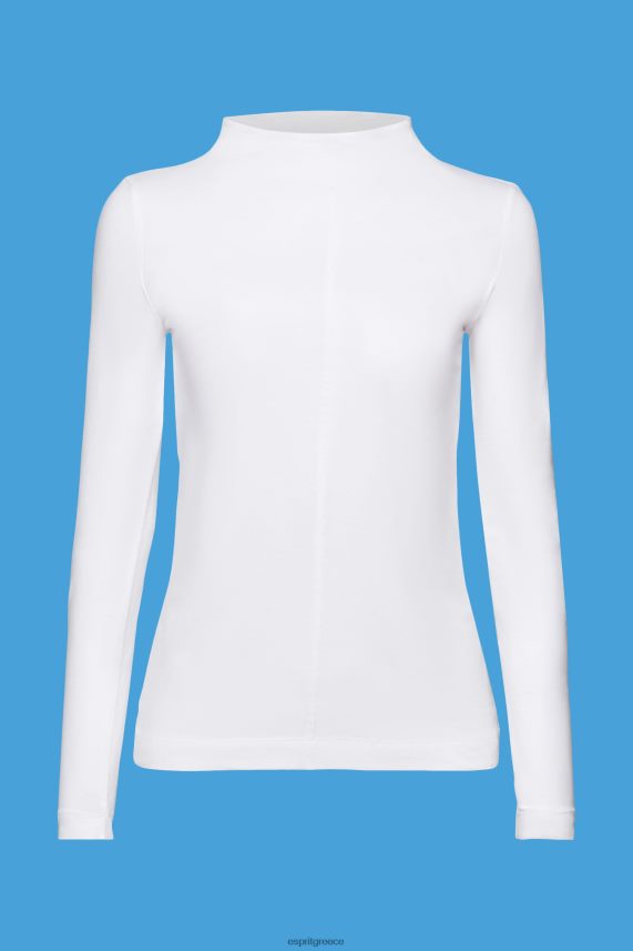 γυναίκες Esprit άσπρο μακρυμάνικο μπλουζάκι με λαιμόκαρα μακρύ μανίκι 0J044P369