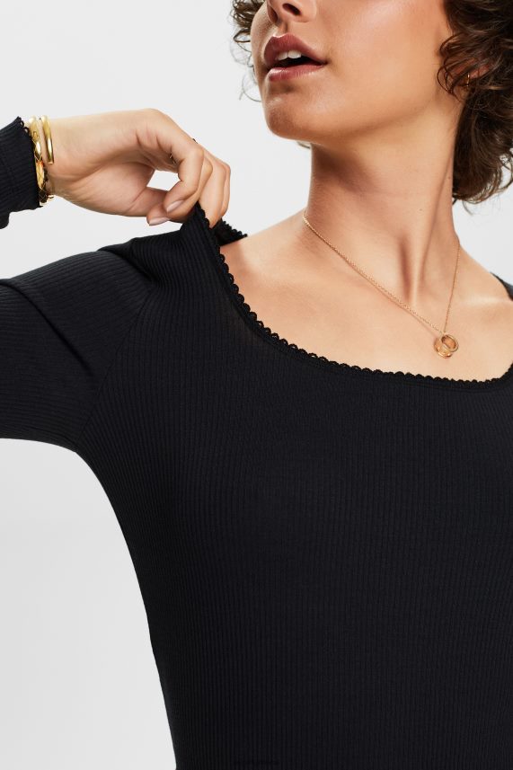 γυναίκες Esprit μαύρος ριμπ μακρυμάνικο τοπ μακρύ μανίκι 0J044P88