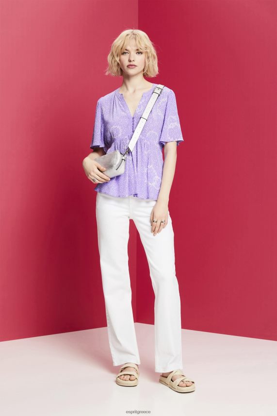 γυναίκες Esprit άσπρο κοντομάνικη μπλούζα με ζώνη γραβάτα μπλούζες 0J044P221