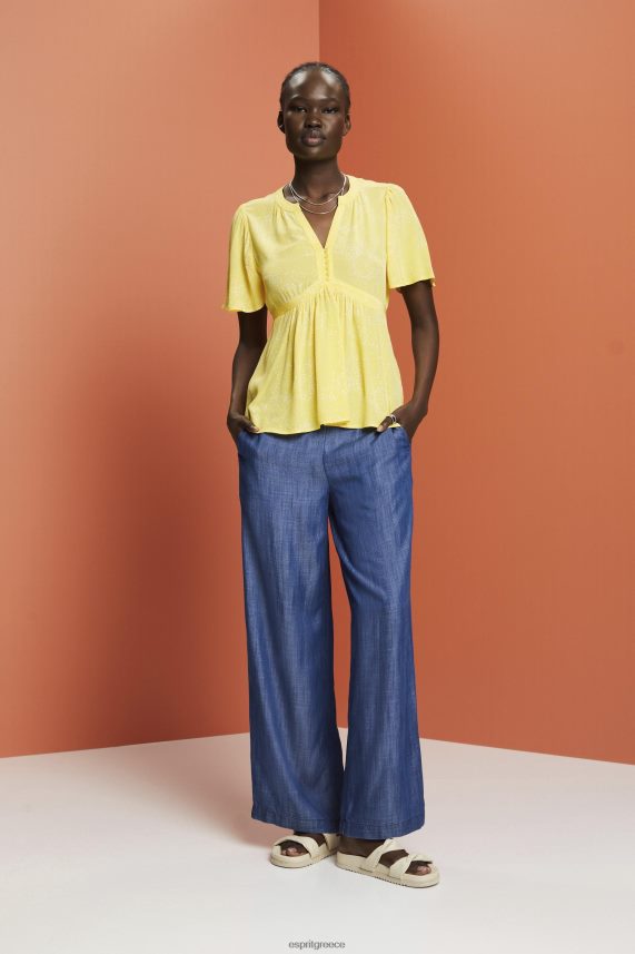 γυναίκες Esprit Ανοιχτό κίτρινο κοντομάνικη μπλούζα με ζώνη γραβάτα μπλούζες 0J044P222