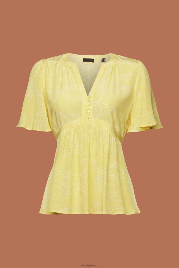 γυναίκες Esprit Ανοιχτό κίτρινο κοντομάνικη μπλούζα με ζώνη γραβάτα μπλούζες 0J044P222