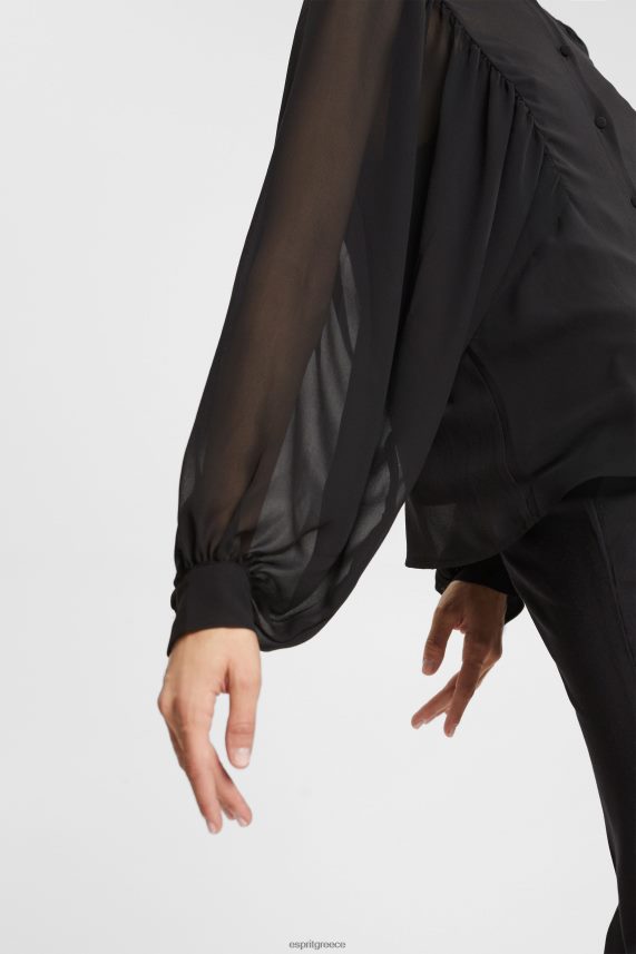 γυναίκες Esprit μαύρος φαρδιά σιφόν μπλούζα μπλούζες 0J044P426