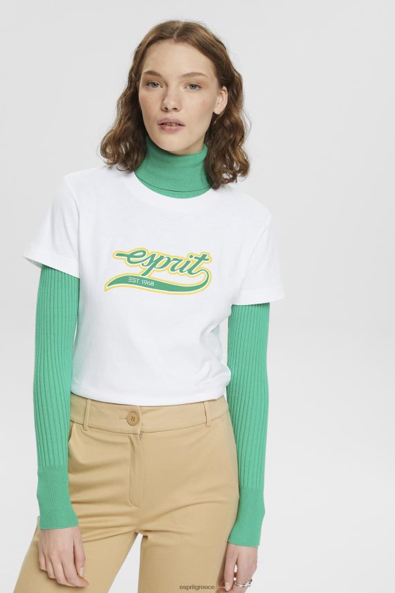 γυναίκες Esprit άσπρο βαμβακερό μπλουζάκι με εμπριμέ λογότυπο μπλουζάκια 0J044P142