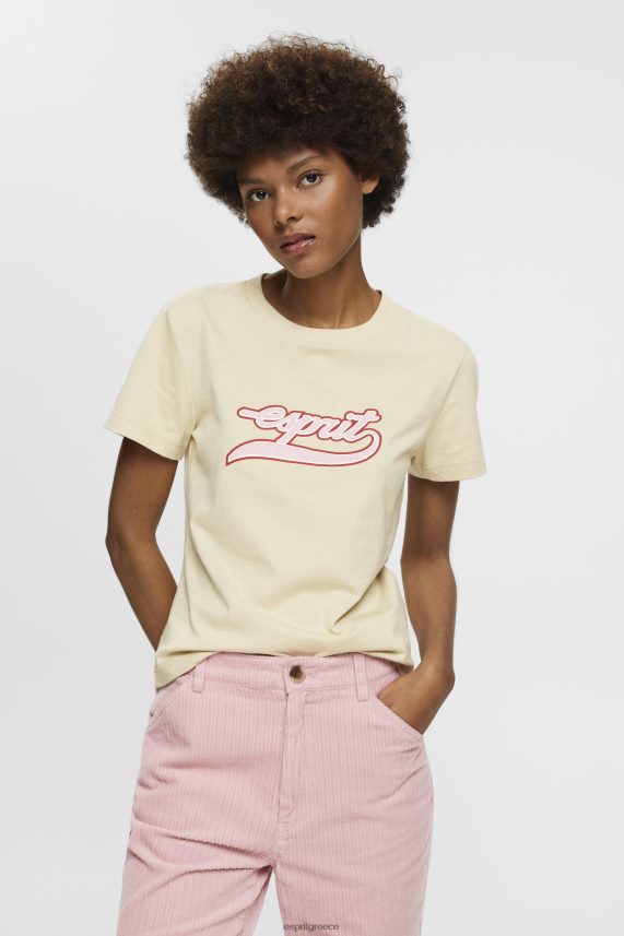 γυναίκες Esprit μπεζ βαμβακερό μπλουζάκι με εμπριμέ λογότυπο μπλουζάκια 0J044P143