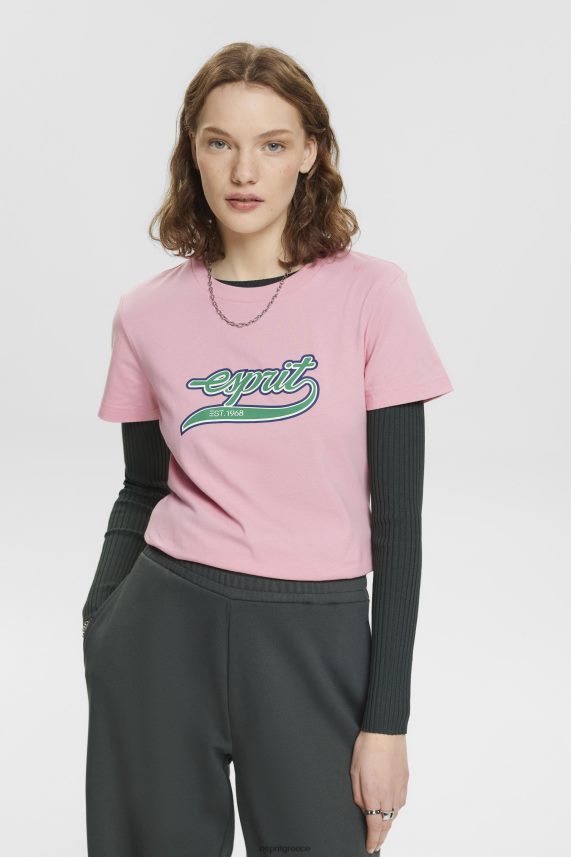 γυναίκες Esprit ροζ βαμβακερό μπλουζάκι με εμπριμέ λογότυπο μπλουζάκια 0J044P146