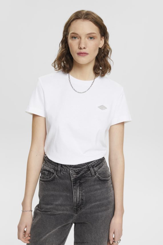 γυναίκες Esprit άσπρο βαμβακερό μπλουζάκι με κεντημένο λογότυπο μπλουζάκια 0J044P147