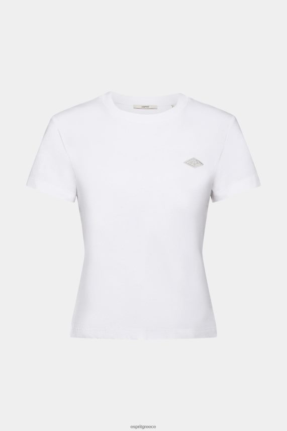 γυναίκες Esprit άσπρο βαμβακερό μπλουζάκι με κεντημένο λογότυπο μπλουζάκια 0J044P147